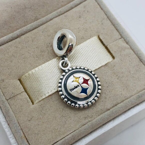 🧜🏾♀️🎀Pandora Pittsburgh Steelers Exclusive Football team Dangle Charm, S925 - Picture 2 of 4